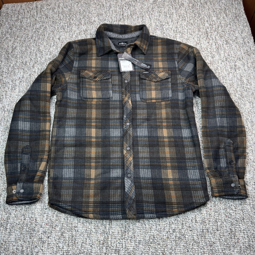 O'Neill Shacket Mens Small Fleece Snap Front Shirt Spruce Plaid Flannel